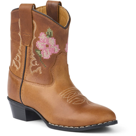 COPENHAGEN COLORS Cognac Leather Limited Cowboy Støvle Low - Brown Flower