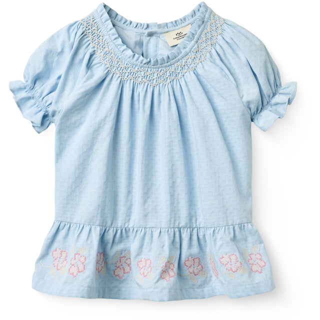 COPENHAGEN COLORS Lt. Blue Comb. Bluse W. Smock W. Emb.