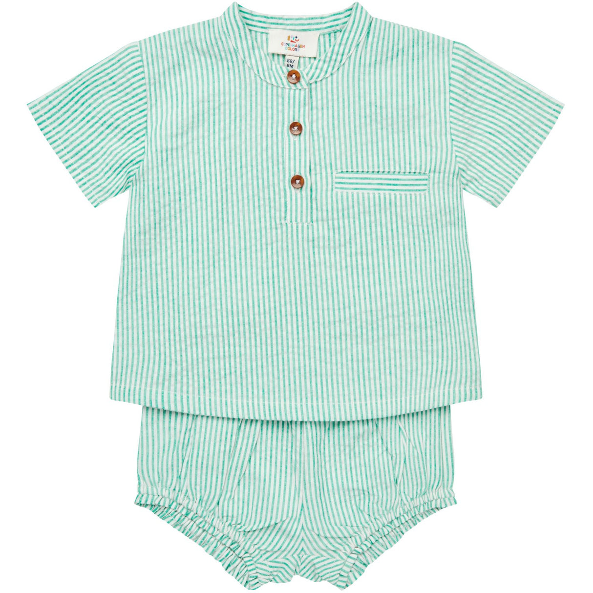 COPENHAGEN COLORS Sharp Green W Cream Stripe Seersucker Baby Sæt