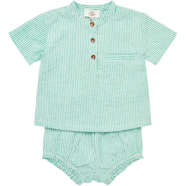 COPENHAGEN COLORS Sharp Green W Cream Stripe Seersucker Baby Sæt