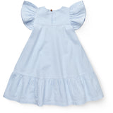 COPENHAGEN COLORS Sky Blue W Cream Stripe W Ocean Blue Seersucker Kjole W. Flæse Ærmer