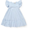 COPENHAGEN COLORS Sky Blue W Cream Stripe W Ocean Blue Seersucker Kjole W. Flæse Ærmer