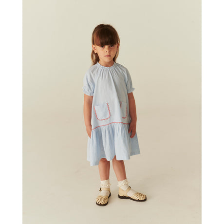 COPENHAGEN COLORS Sky Blue W Cream Stripe Seersucker Kjole W. Pockets