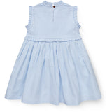 COPENHAGEN COLORS Sky Blue W Cream Stripe Seersucker Kjole W. Ruffles Og Emb.