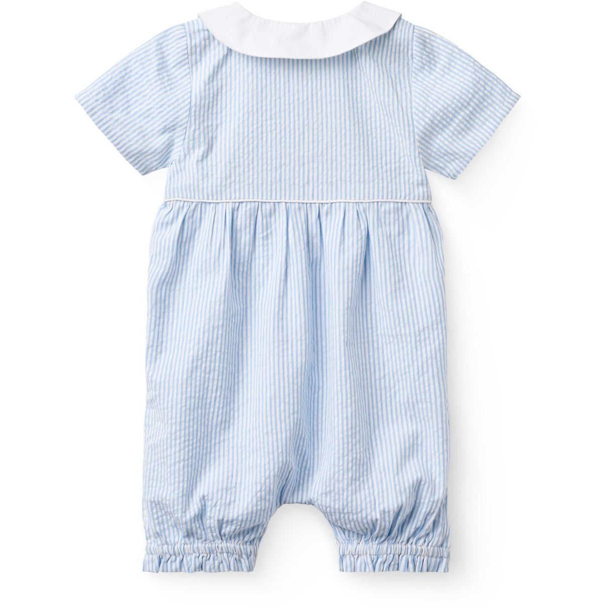 COPENHAGEN COLORS Sky Blue W Cream Stripe Seersucker Romper W. Krave