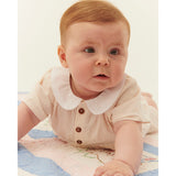 COPENHAGEN COLORS Dusty Rose W Cream Stripe Seersucker Romper W. Krave