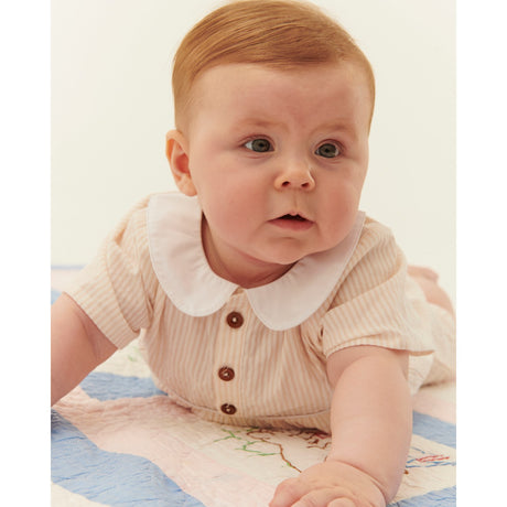 COPENHAGEN COLORS Dusty Rose W Cream Stripe Seersucker Romper W. Krave
