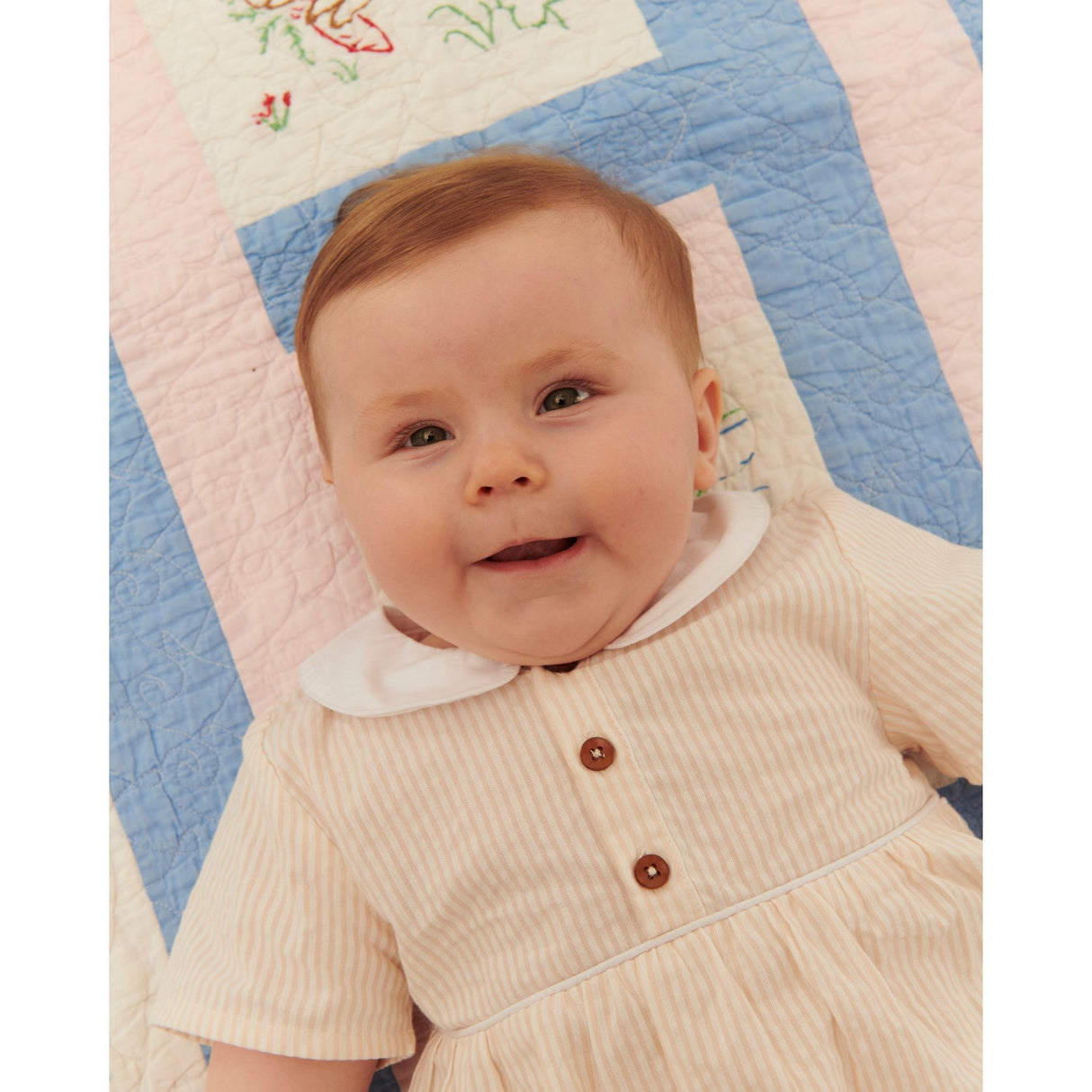 COPENHAGEN COLORS Dusty Rose W Cream Stripe Seersucker Romper W. Krave
