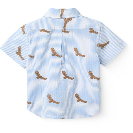 COPENHAGEN COLORS Sky Blue W Cream Stripe Seersucker Skjorte W. Emb