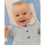 COPENHAGEN COLORS Sky Blue W Cream Stripe Seersucker Romper W. Krave