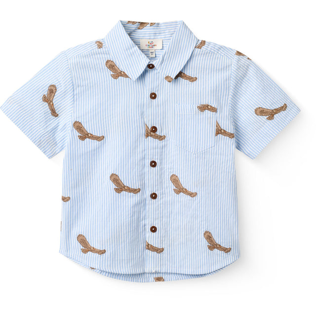 COPENHAGEN COLORS Sky Blue W Cream Stripe Seersucker Skjorte W. Emb