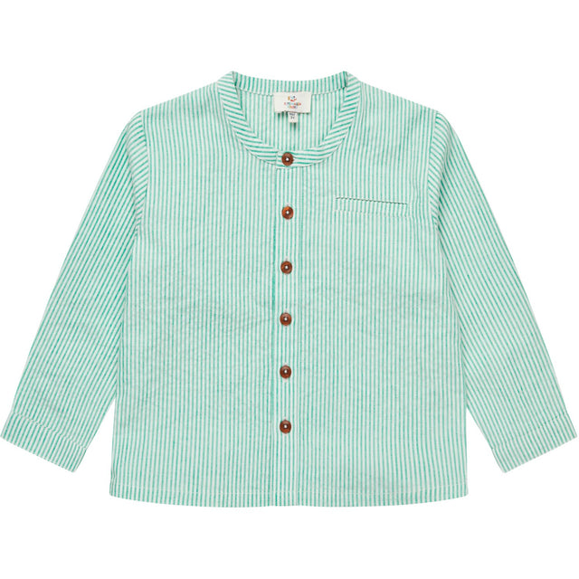 COPENHAGEN COLORS Sharp Green W Cream Stripe Seersucker Skjorte W. Placket
