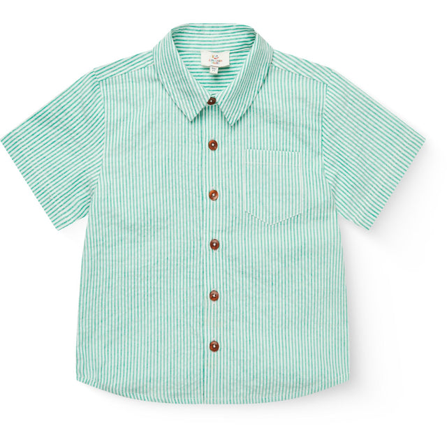 COPENHAGEN COLORS Sharp Green W Cream Stripe Seersucker Ss Skjorte