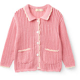 COPENHAGEN COLORS Pink W Cream Crochet Ls Cardigan