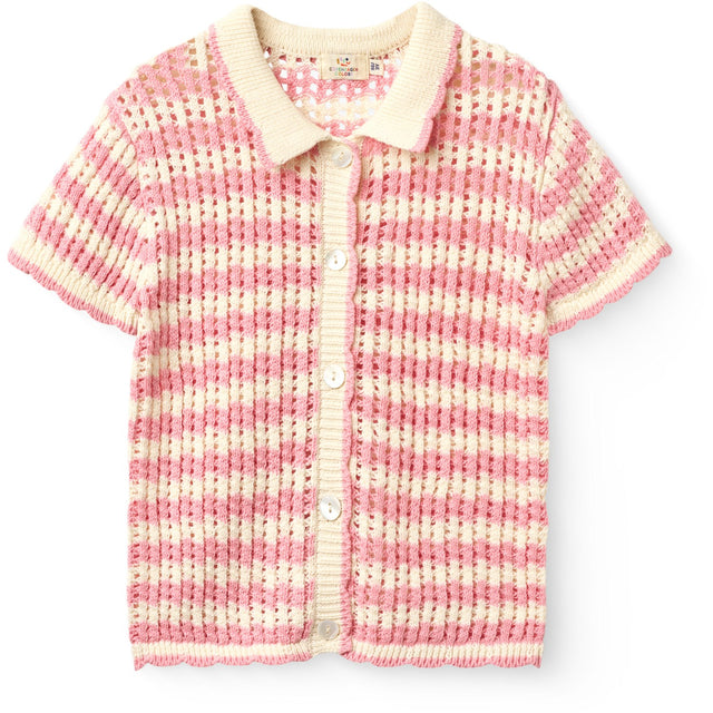 COPENHAGEN COLORS Pink/Cream Comb. Crochet Ss Cardigan