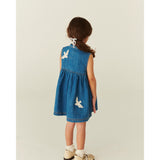 COPENHAGEN COLORS Indigo Blue Washed Denim Kjole W. Crochet Doves
