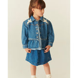 COPENHAGEN COLORS Indigo Blue Washed Denim Flæse Jakke W. Crochet Doves