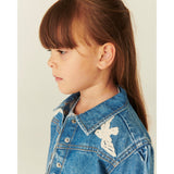 COPENHAGEN COLORS Indigo Blue Washed Denim Flæse Jakke W. Crochet Doves