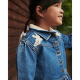 COPENHAGEN COLORS Indigo Blue Washed Denim Flæse Jakke W. Crochet Doves