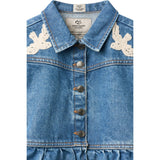 COPENHAGEN COLORS Indigo Blue Washed Denim Flæse Jakke W. Crochet Doves