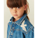 COPENHAGEN COLORS Indigo Blue Washed Denim Flæse Jakke W. Crochet Doves