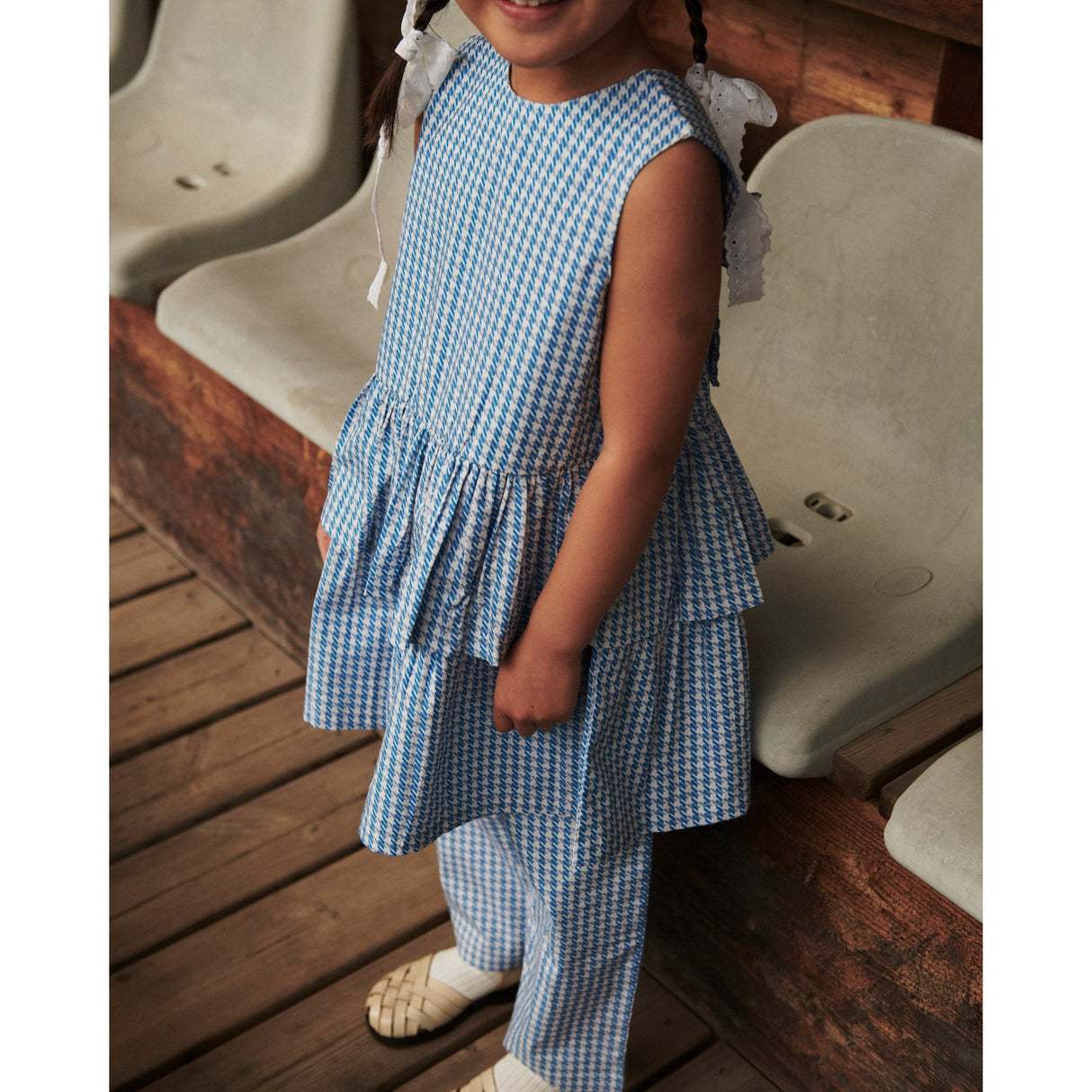 COPENHAGEN COLORS Blue Houndstooth Mini Houndstooth Bukser