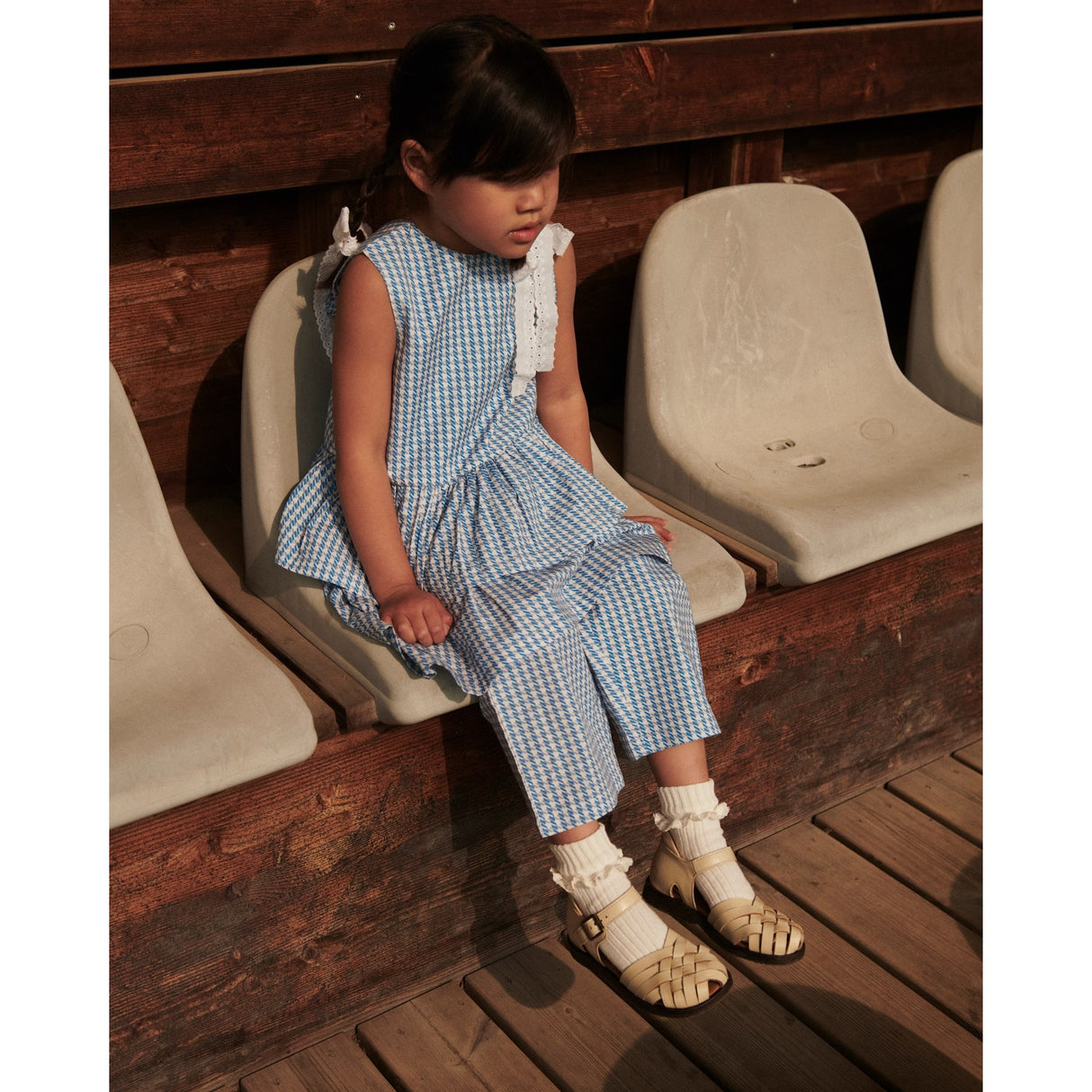 COPENHAGEN COLORS Blue Houndstooth Mini Houndstooth Bukser