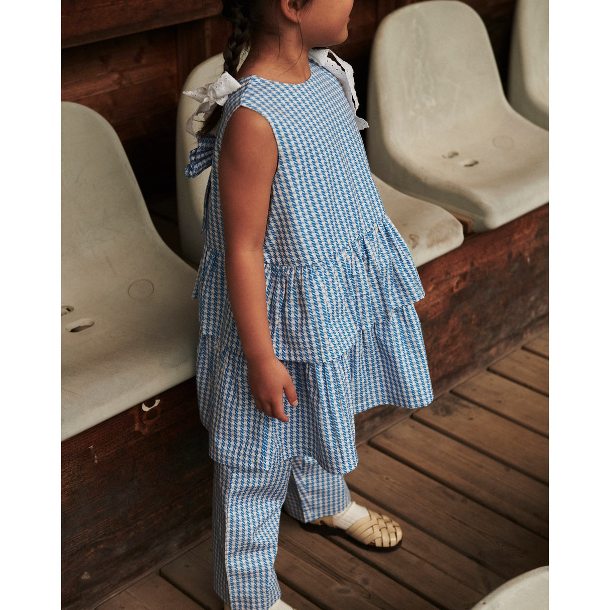 COPENHAGEN COLORS Blue Houndstooth Mini Houndstooth Bukser