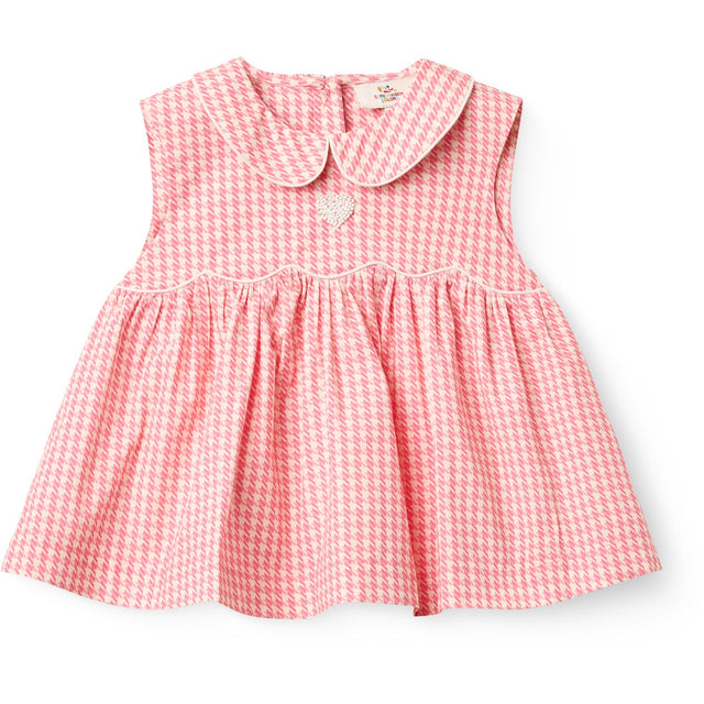 COPENHAGEN COLORS Pink Houndstooth Mini Houndstooth Ss Bluse W. Krave