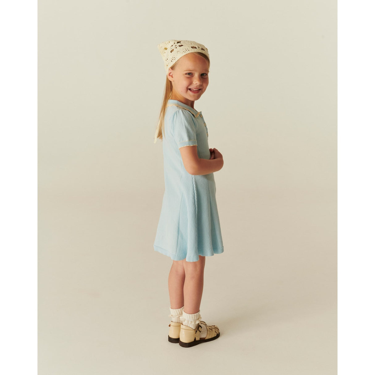 COPENHAGEN COLORS Ice Blue Comb Strikket Peplum Kjole