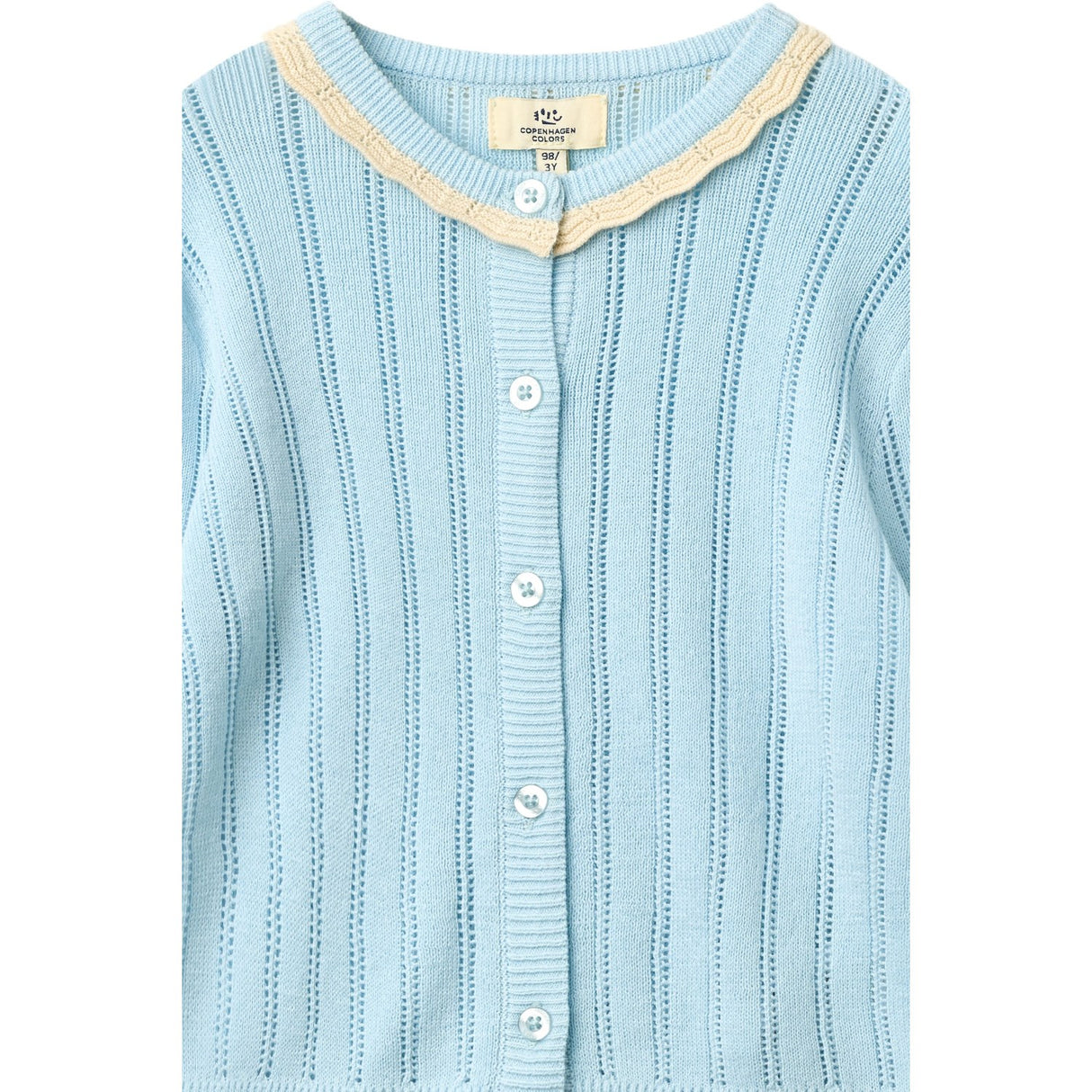 COPENHAGEN COLORS Ice Blue/Cream Comb. Strikket Pointelle Cardigan