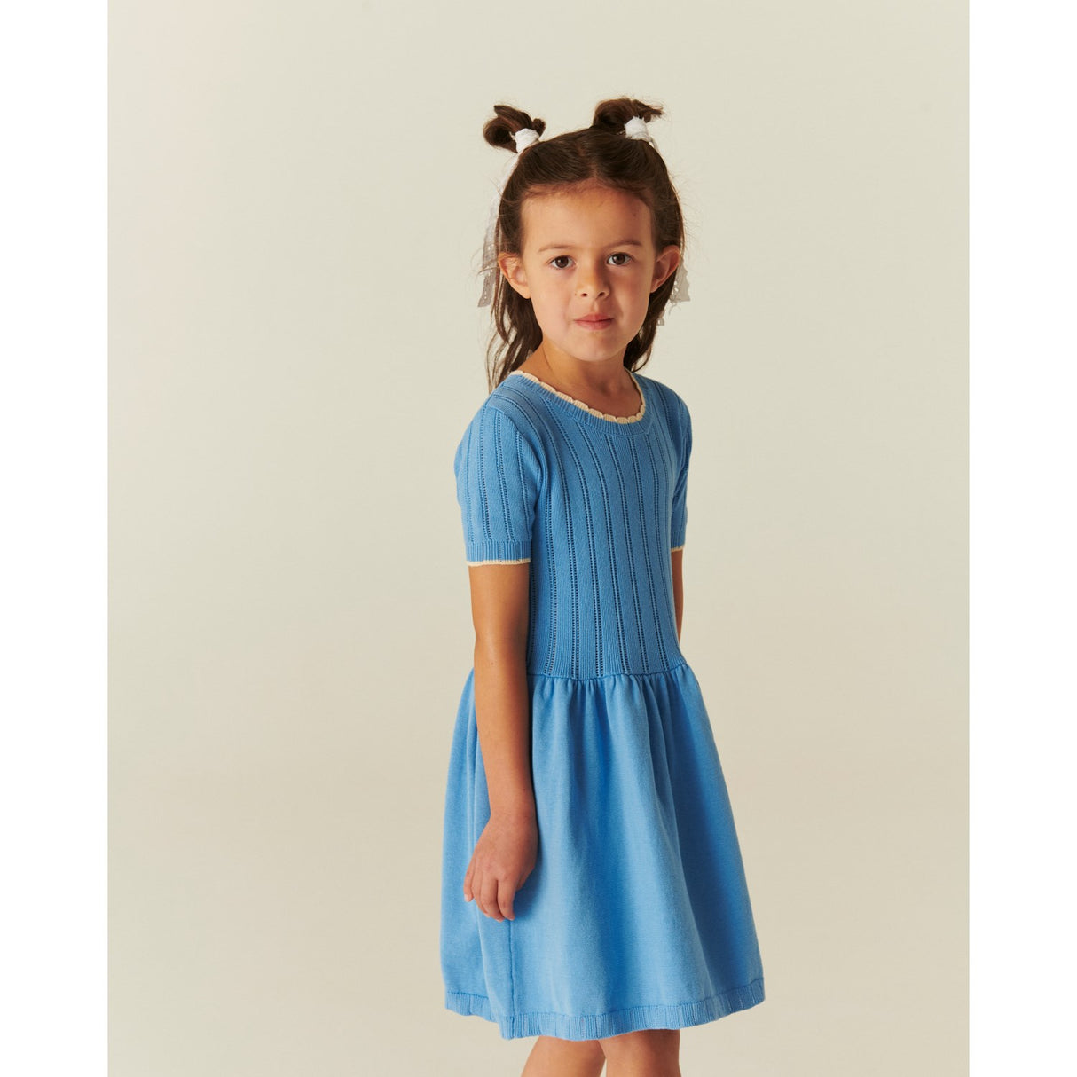 COPENHAGEN COLORS Sky Blue Comb Strikket Pointelle Kjole