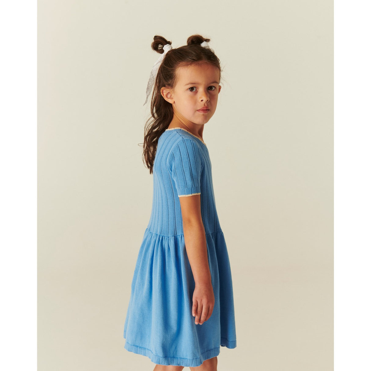 COPENHAGEN COLORS Sky Blue Comb Strikket Pointelle Kjole