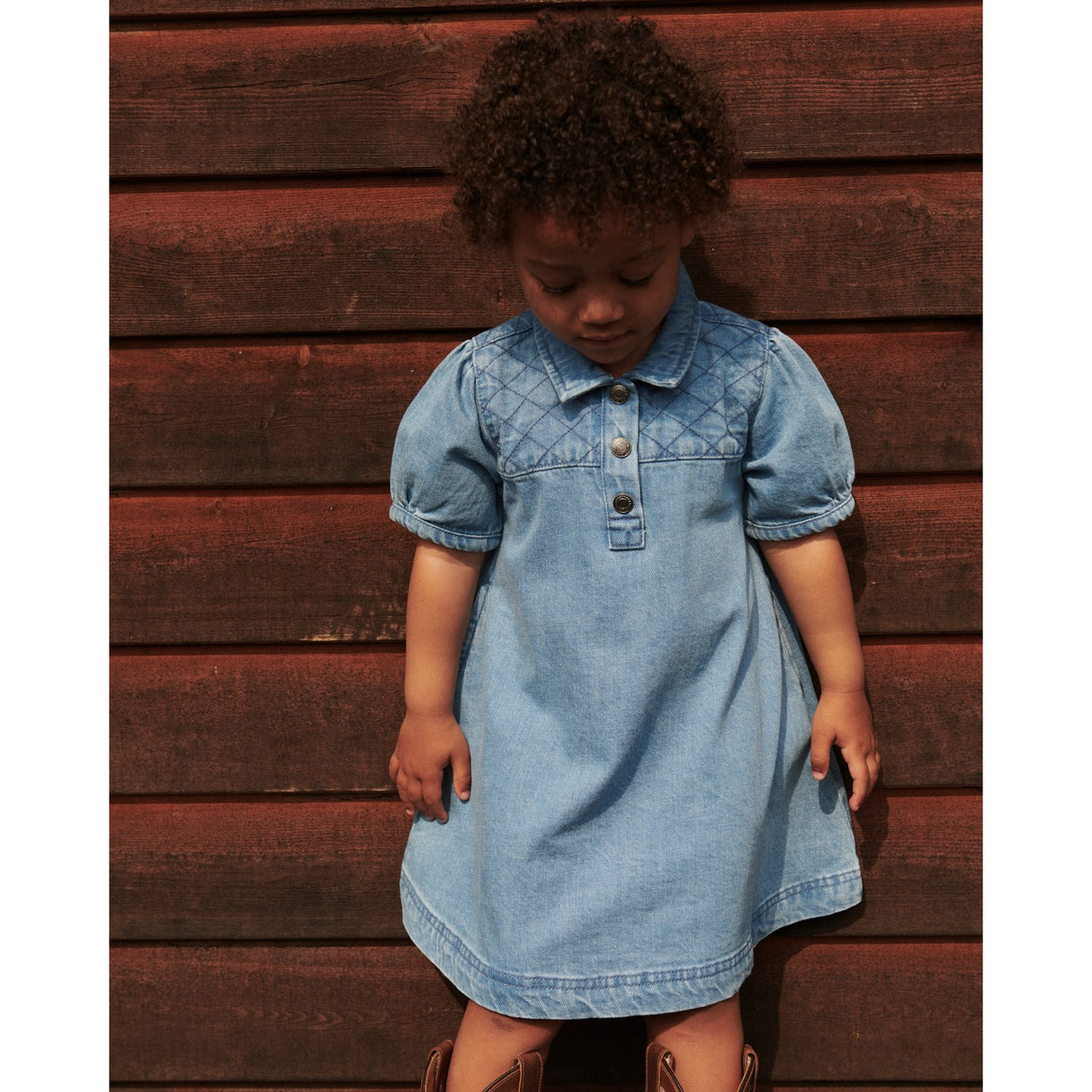 COPENHAGEN COLORS Lt. Washed Blue Quilt Organic Quiltet Denim Kjole