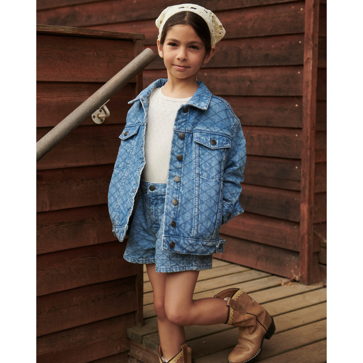 COPENHAGEN COLORS Lt. Washed Blue Quilt Organic Quiltet Denim Shorts