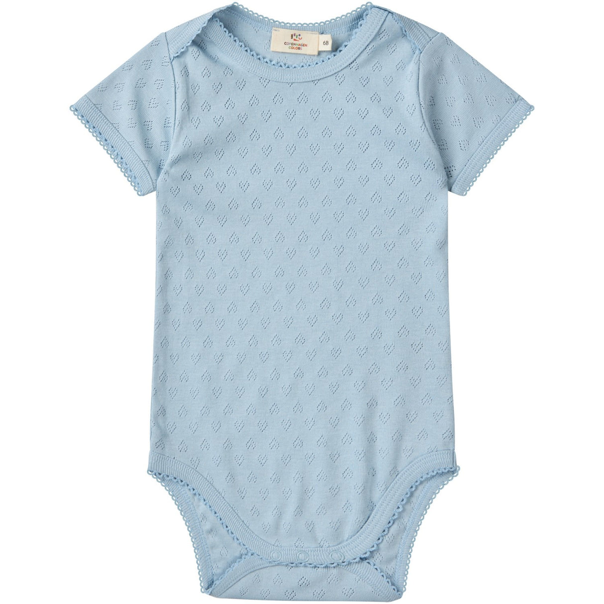 COPENHAGEN COLORS Dusty Blue Pointelle Heart Lapneck Body Ss