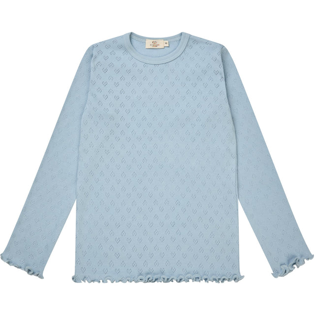 COPENHAGEN COLORS Dusty Blue Pointelle Heart Ls Tee