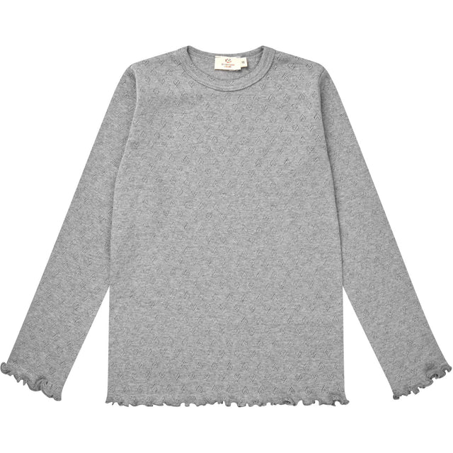 COPENHAGEN COLORS Grey Mel. Pointelle Heart Ls Tee