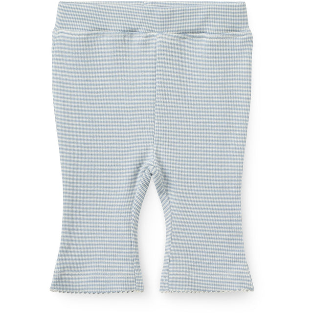 COPENHAGEN COLORS Dusty Blue Stripe Stripe Modal Rib Flare Pant W. Picot & Sløjfe