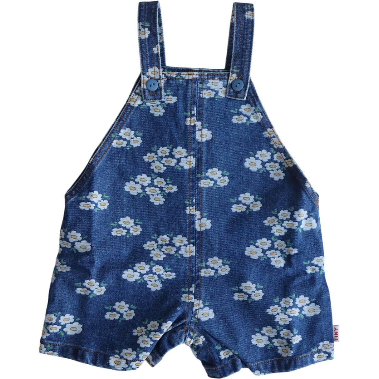 TinyCottons Medium Wash Denim Blossoms Denim Kort Dungaree