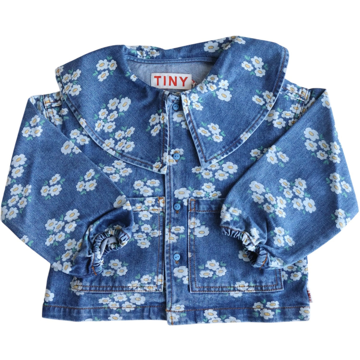 TinyCottons Medium Wash Denim Blossoms Denim Skjorte