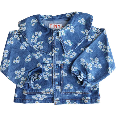 TinyCottons Medium Wash Denim Blossoms Denim Skjorte