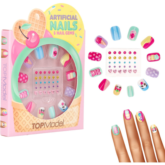 TOPModel Candy Glam Artificial Nails Og Deco Stone Sæt