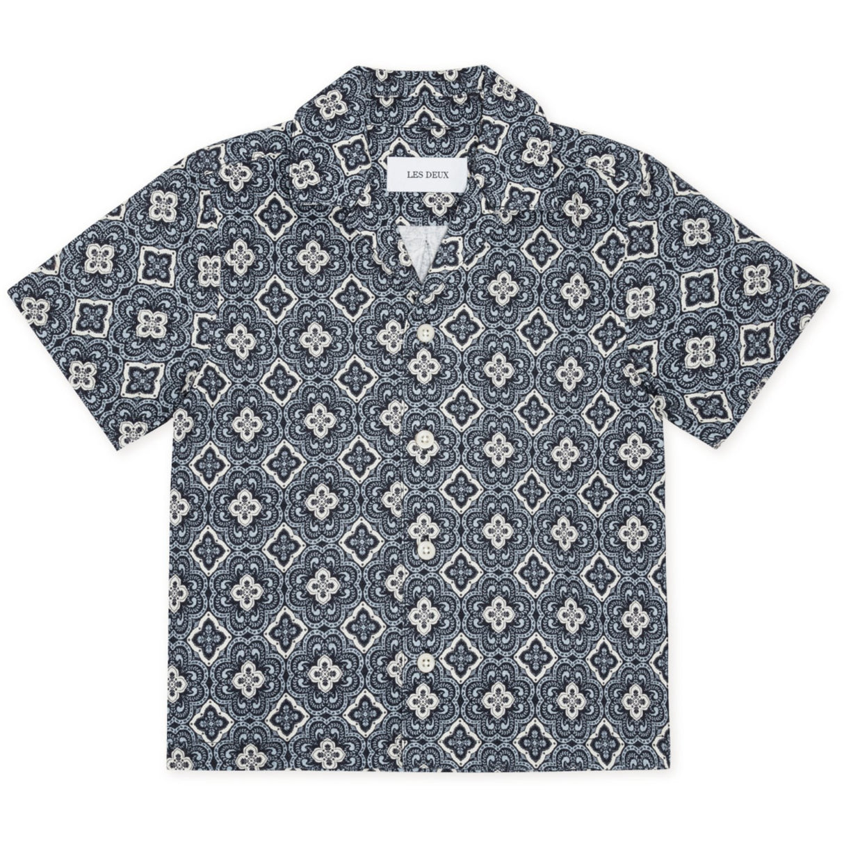 Les Deux Kids Blue Fog Lukas Arabesque AOP SS Skjorte