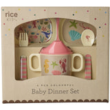 Rice Melamin Baby Dinner Sæt In Gift Box - Coral Ocean Print - 4 Pcs