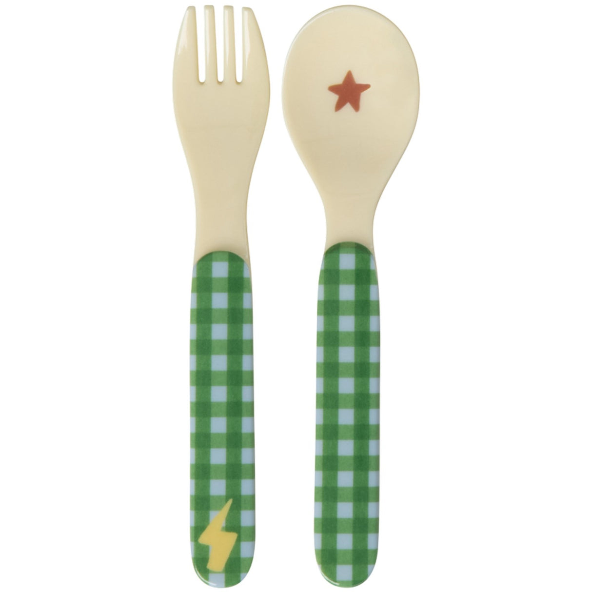 Rice Kids Melamin Ske Og Fork Med Hero Print - Green