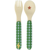 Rice Kids Melamin Ske Og Fork Med Hero Print - Green