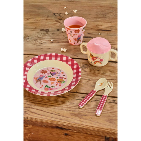 Rice Kids Melamin Ske Og Fork Med Hero Print - Pink