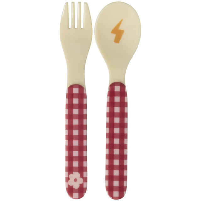 Rice Kids Melamin Ske Og Fork Med Hero Print - Pink