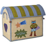 Rice Raffia Legetøj Baskets Med Hero Theme - Blue - Sæt Of 3